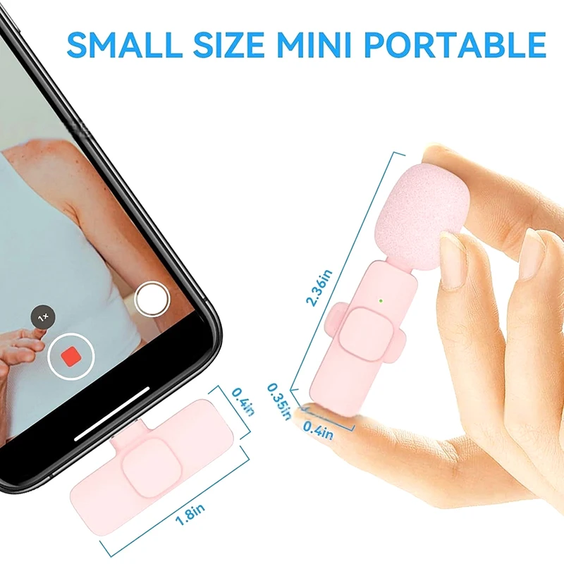 Pink Wireless Lavalier Microphone Portable Audio Video Recording Mini Microphone For Phone Android PC Camera Live Gaming Phone