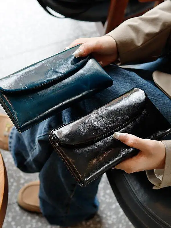 2026-new-women's-long-leather-wallet-large-capacity-simple-multi-function-tri-stacked-oil-waxed-cowhide-money-clip