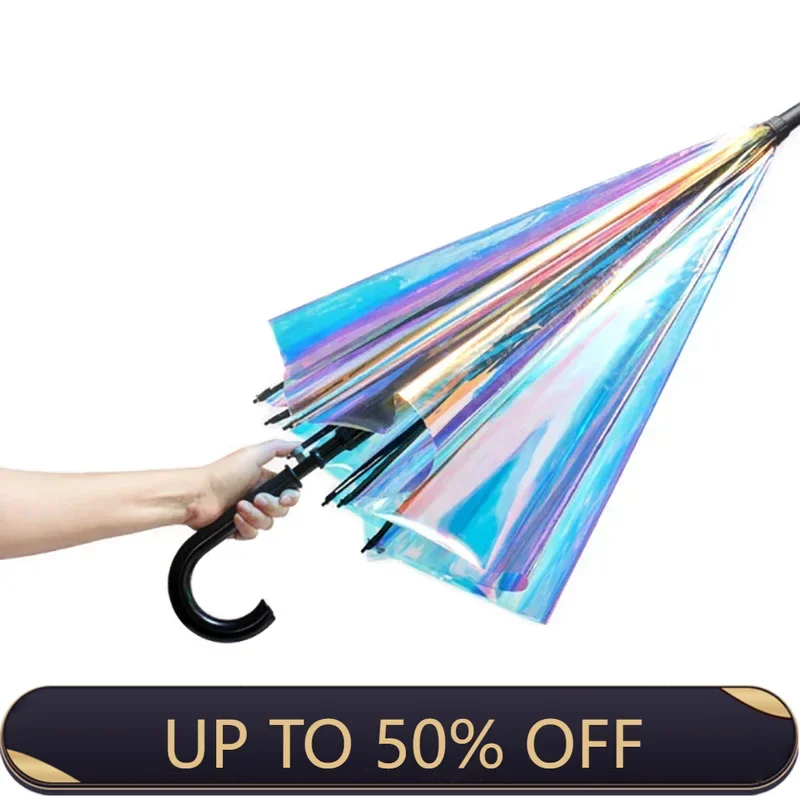 Ins Girls Rainbow Long Handle Umbrella Rain Women Colorful Transparent Umbrella Ladies Rain Umbrellas Gift Regenschirm SY190