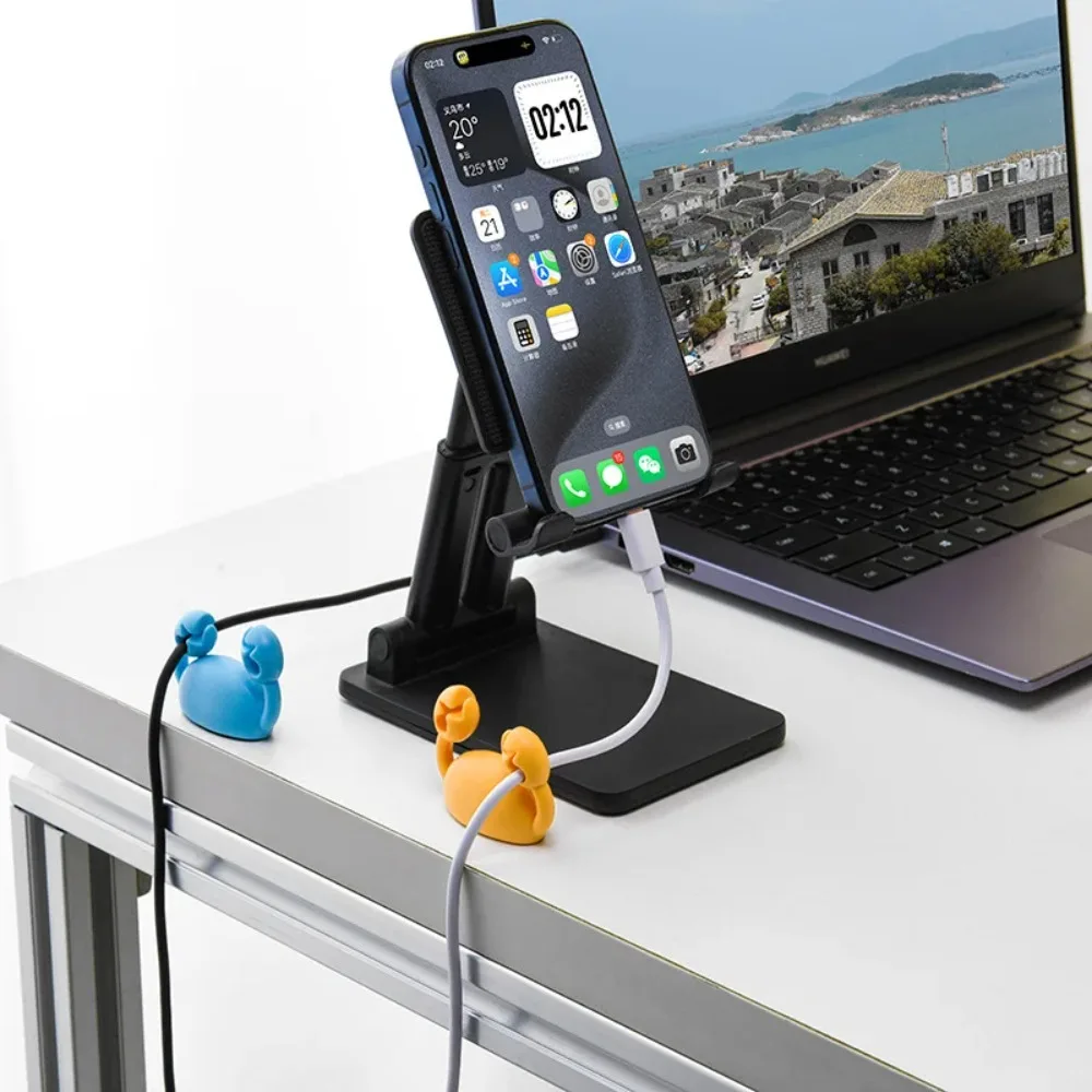 Cute Crab Cable Organizer Clip Data Cable Stand Mobile Phone Charging Cable Organizers Fixer Desk Self-Adhesive Wire Tidy Holder