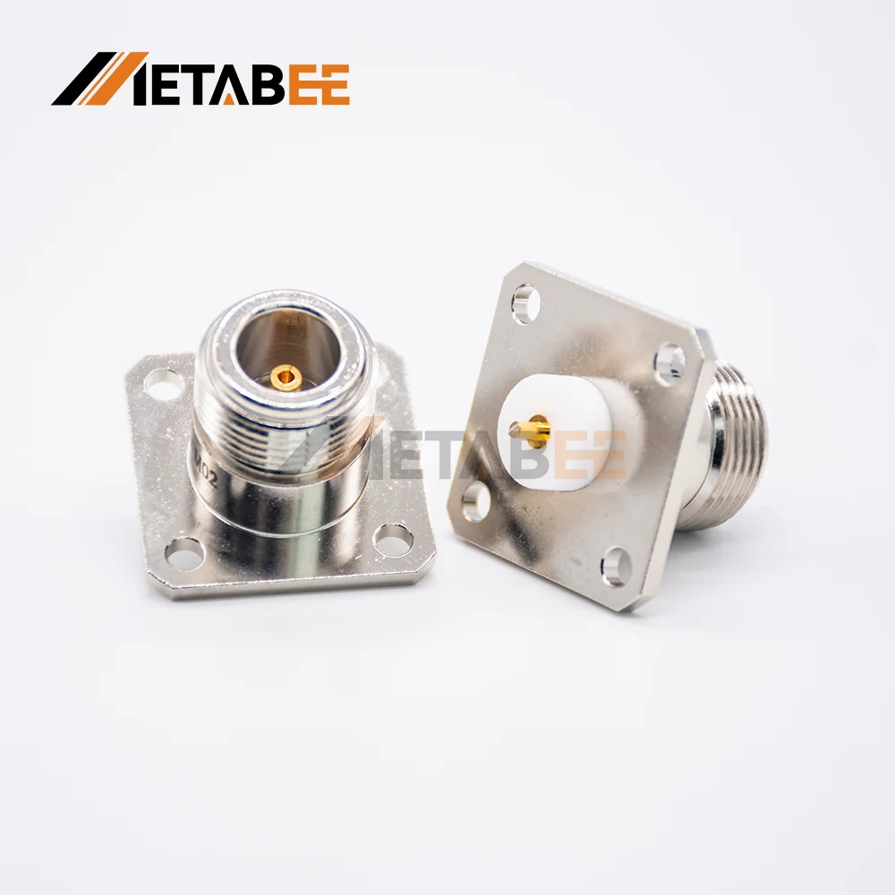 N Female Coax Connector Solder PCB Mount 4 Hole Flange 50Ohm Impedance Copper Gold Plated Jack For Base Station Microwave System