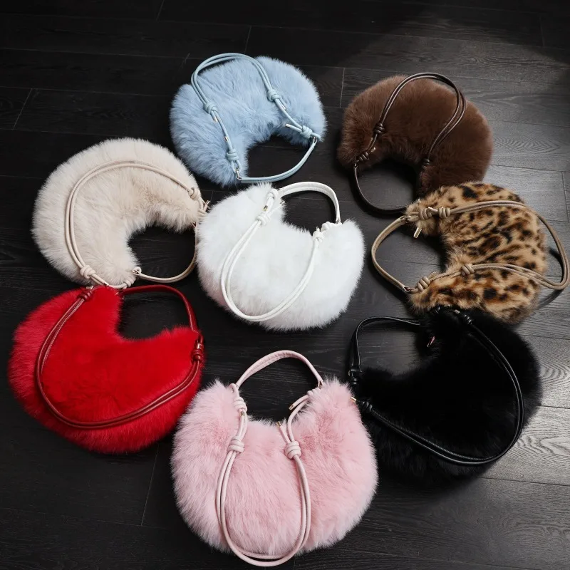 Autumn Winter Faux Fox Fur Underarm Round Bag Plush Large Capacity Crossbody Shoulder Handbag For Women Daily Commute