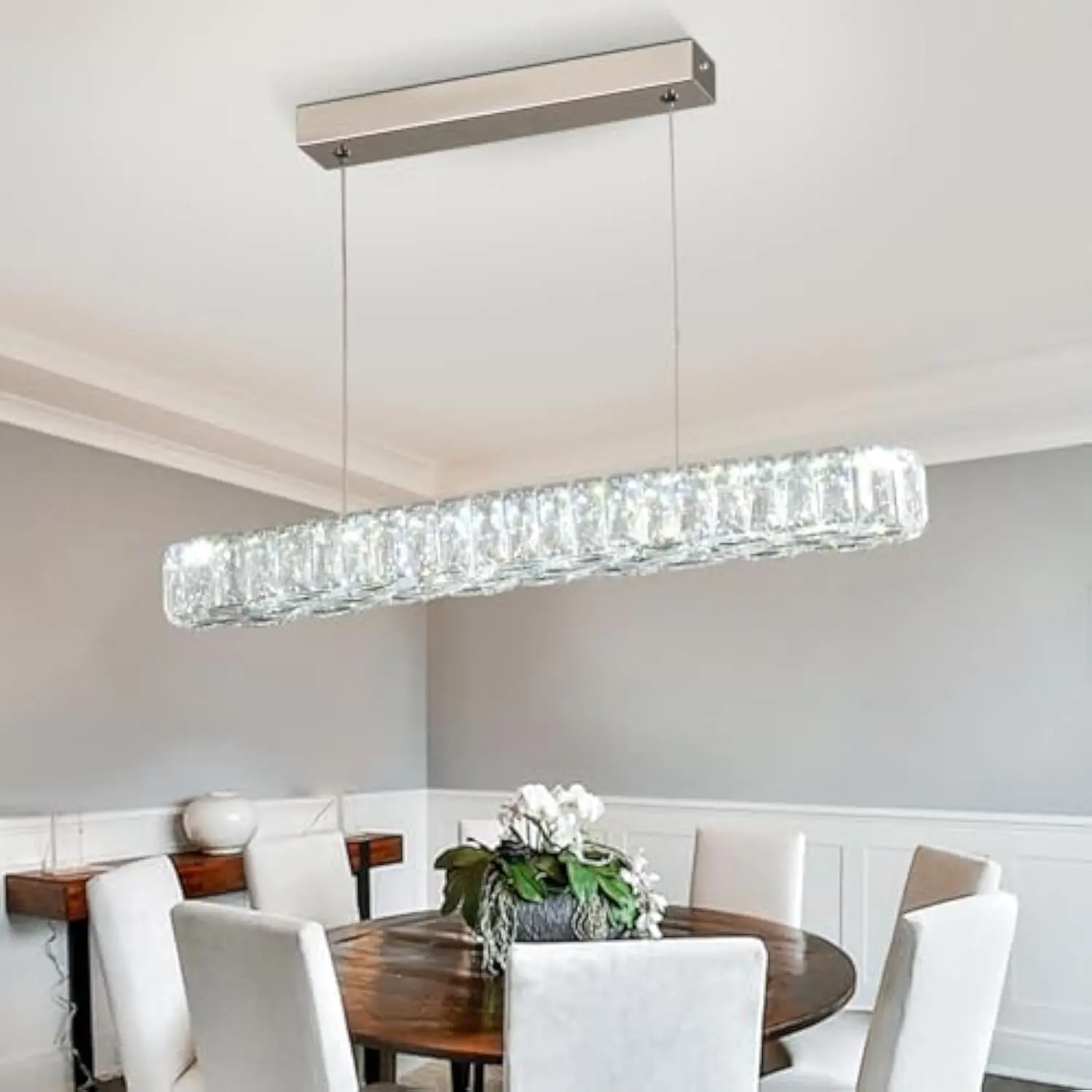 

Crystal Chandelier Modern Pendant Light Dining Room Light Fixture,Height Adjustable Hanging Light LED Chandelier for Kitchen Is