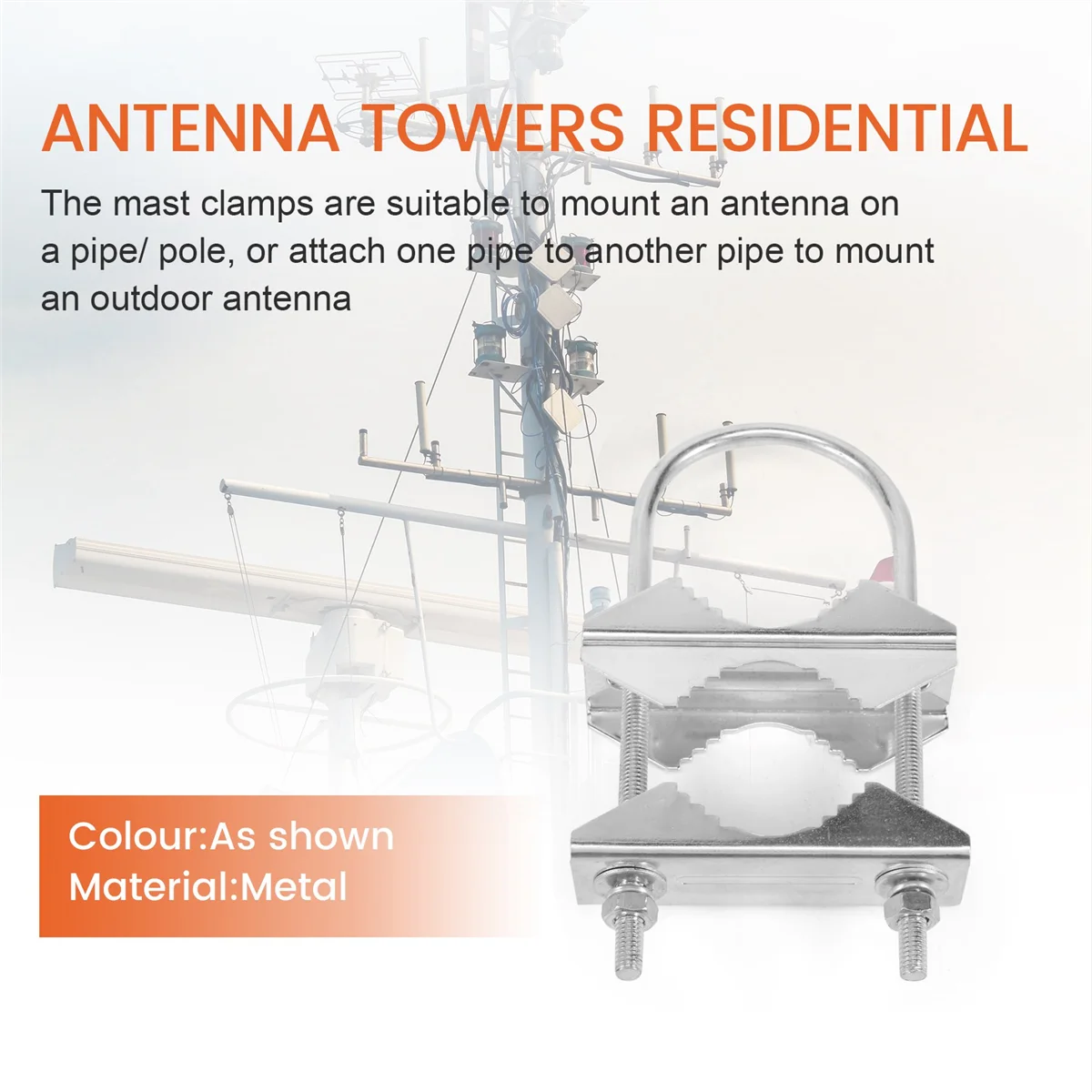 AT77 Зажим для двойной антенной мачты, V-образный кронштейн, U-образные болты, монтажное оборудование для труб, 2 комплекта для антенны Yagi WiFi, ТВ-антенны