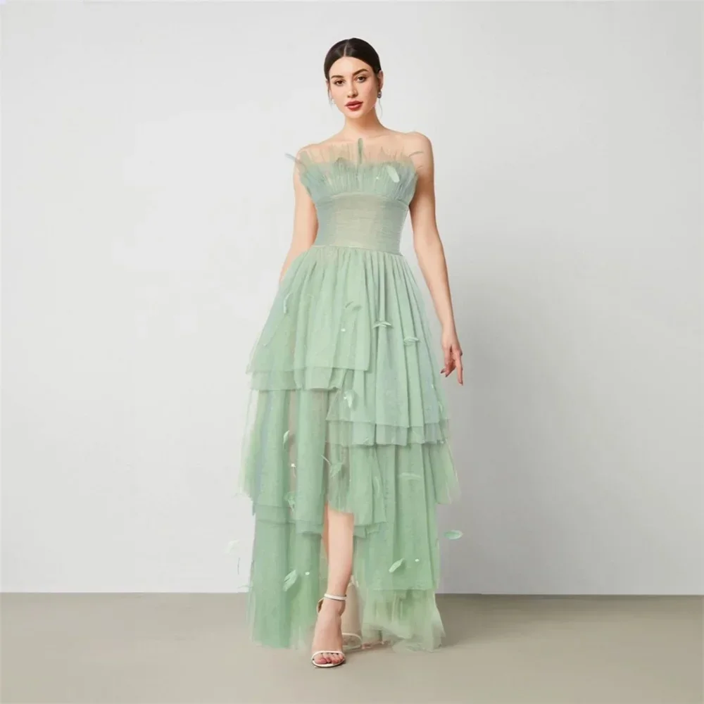 

Customized Formal Dress Saudi Arabia Evening Strapless A-line Floor Length Skirts Tulle Bespoke Occasion Dresses Prom Gown