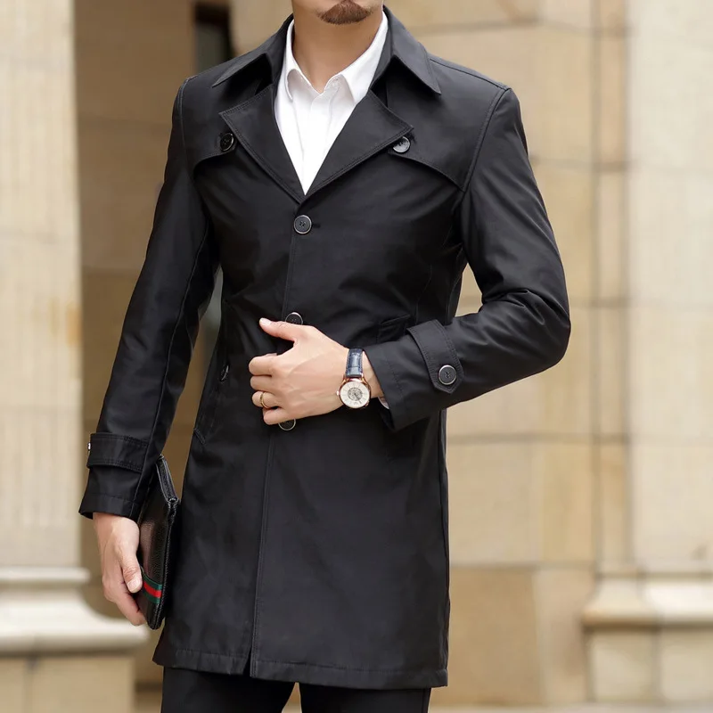 Spring and Autumn Trench Coat Men's Youth Business Leisure Long Trench Coat Quality Men's Clothing