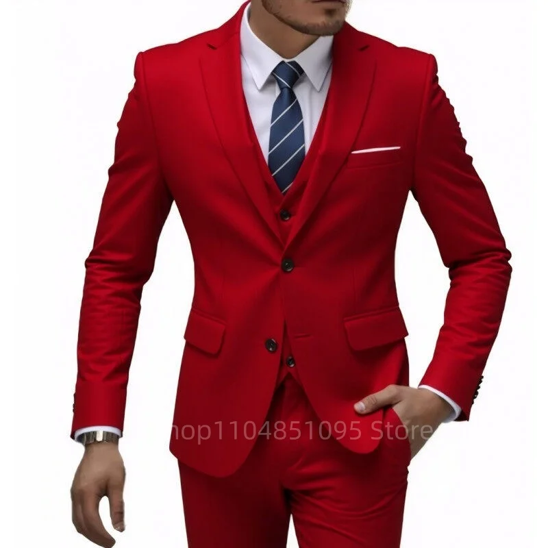 Trajes formales de 3 piezas de alta calidad para hombre, chaqueta con una botonadura, chaleco, pantalones, traje de negocios de boda ajustado para fiesta y graduación