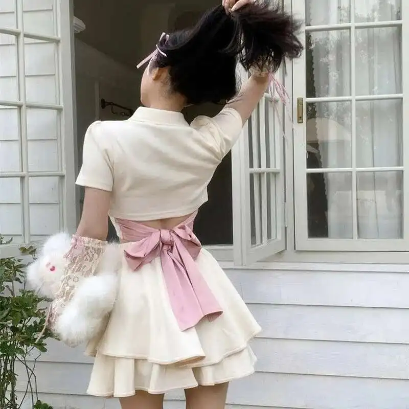 كاواي رسالة التطريز أعلى محصول للنساء ، بدوره أسفل طوق ، القوس الخلفي ، ضمادة ، تيشيرتات حلوة ، خرافية لطيف تيشيرتات ، الصيف ، Y2K #2