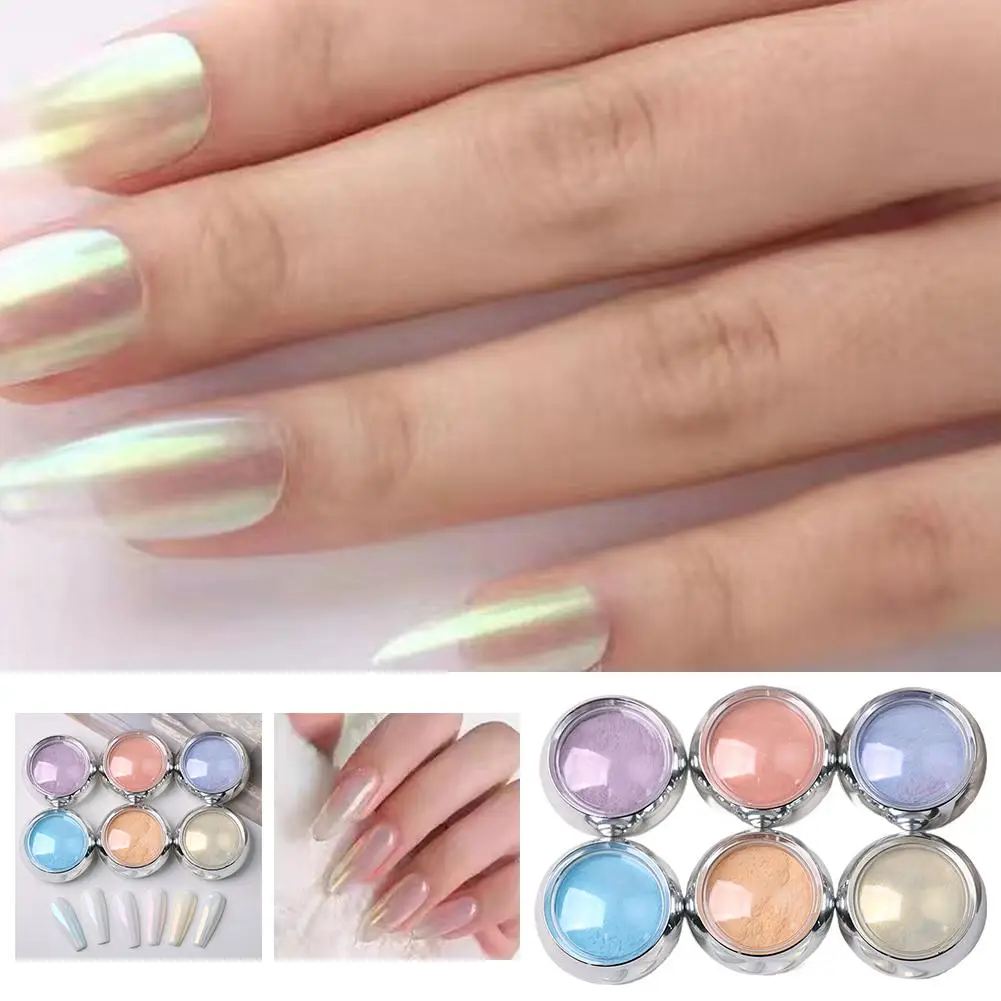 6 Kleuren Zijde Maanlicht Magische Spiegel Poeder Glitter Effect Dust Art Fairy Nail wattenstaafje Wrijven Nail & Katoen Poeder S9J8