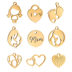 5pcs Stainless Steel Love Heart&Mom Kids Maternal Love Charms Making Necklace Bracelet Diy Mother's Day Gift Jewelry Accessories