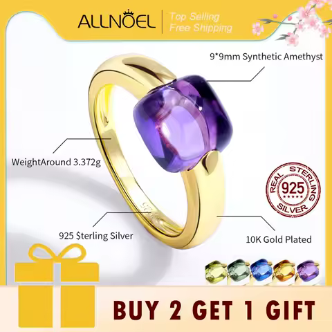 ALLNOEL 925 Sterling Silver 10K Gold Plated Color Crystals Rings For women's ring Luxury Inlaid Water Drop Pendant Party Gift