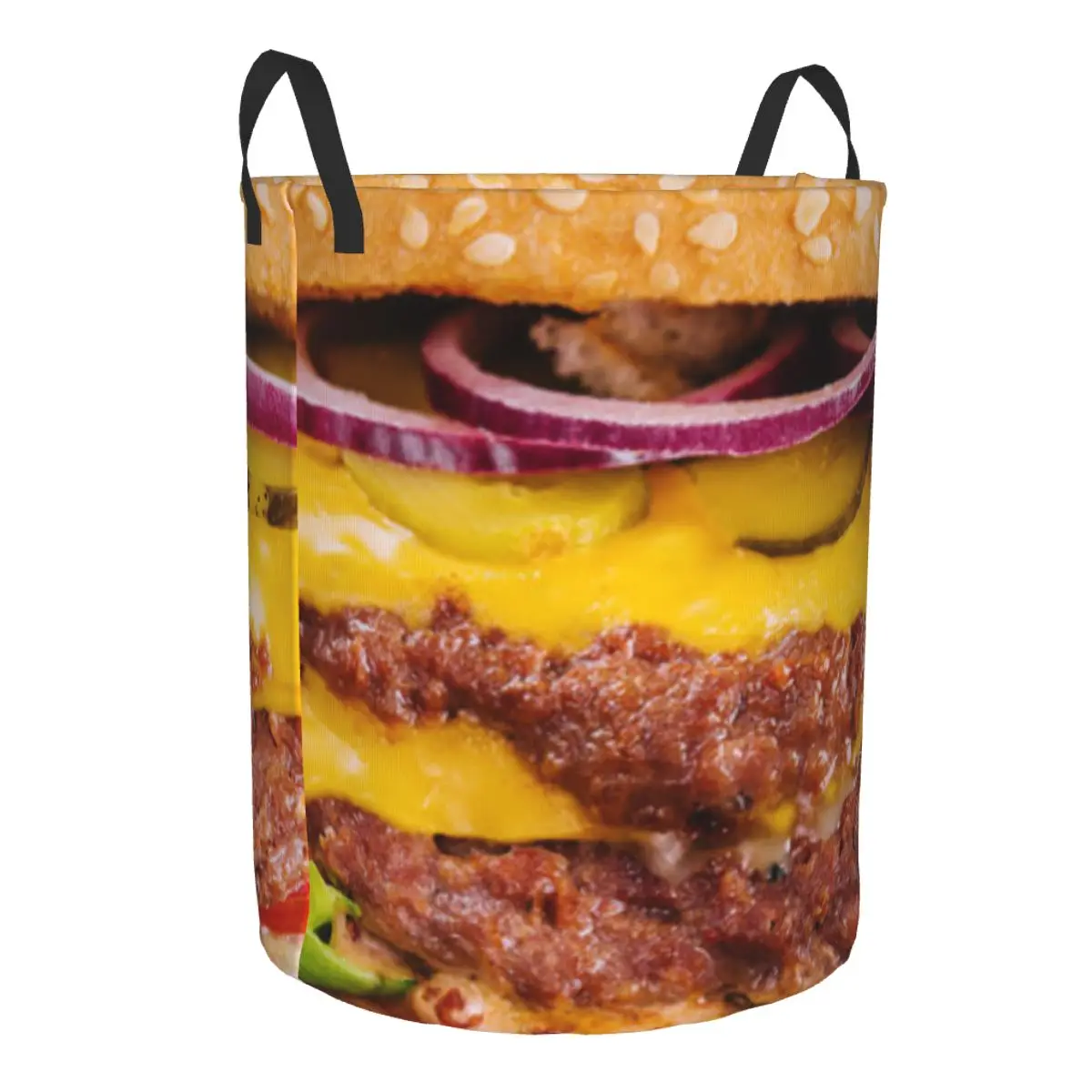 Folding Laundry Basket Burger Macro Dirty Clothes Storage Bucket Wardrobe Clothing Organizer Hamper