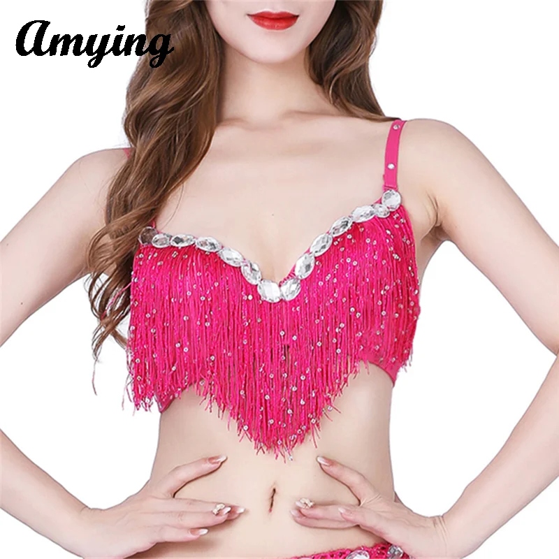 2024 Women Belly Dance Bra Top Stage Performance Top Sexy Tassel Bra  Ladies Night Club Stage Sequins Beaded  Adjustable Bra