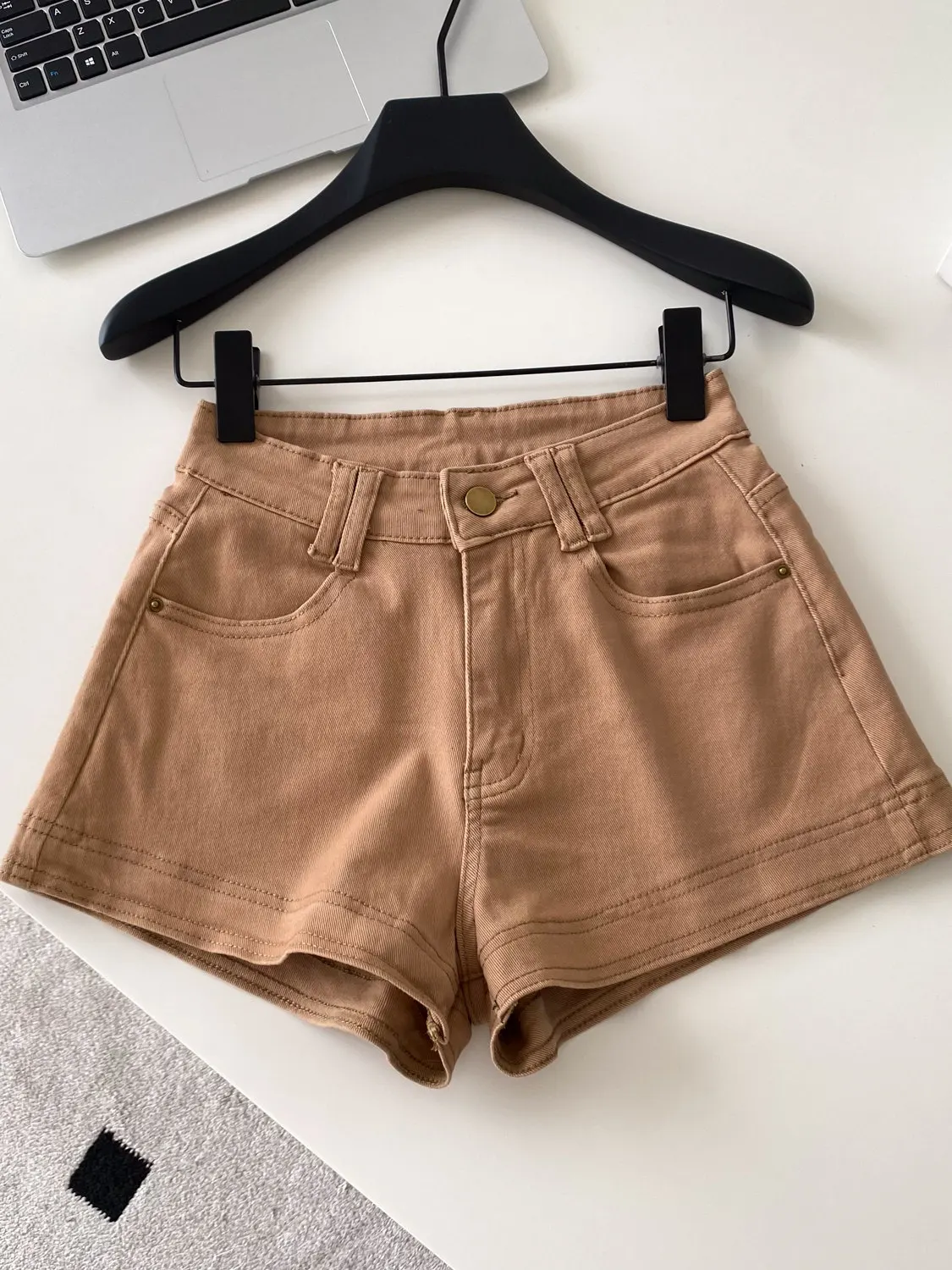 Women's Khaki Denim Shorts Y2k Gyaru Vintage Fashion High Waist Wide Leg Cowboy Short Pants A-Line Hot Shorts for Women Summer