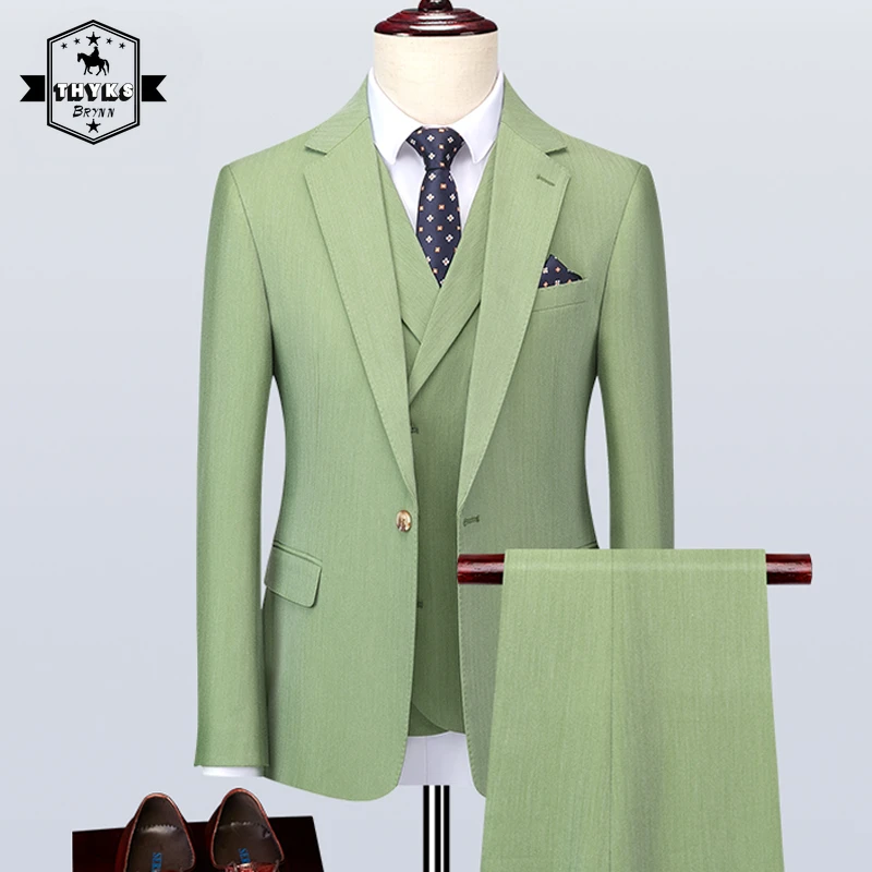 

S-6XL (Jacket + Vest + Pants) Retro Boutique Business Suit 3 Pcs Mens Solid Color Casual Fashion Slim Formal Wedding Blazer Male