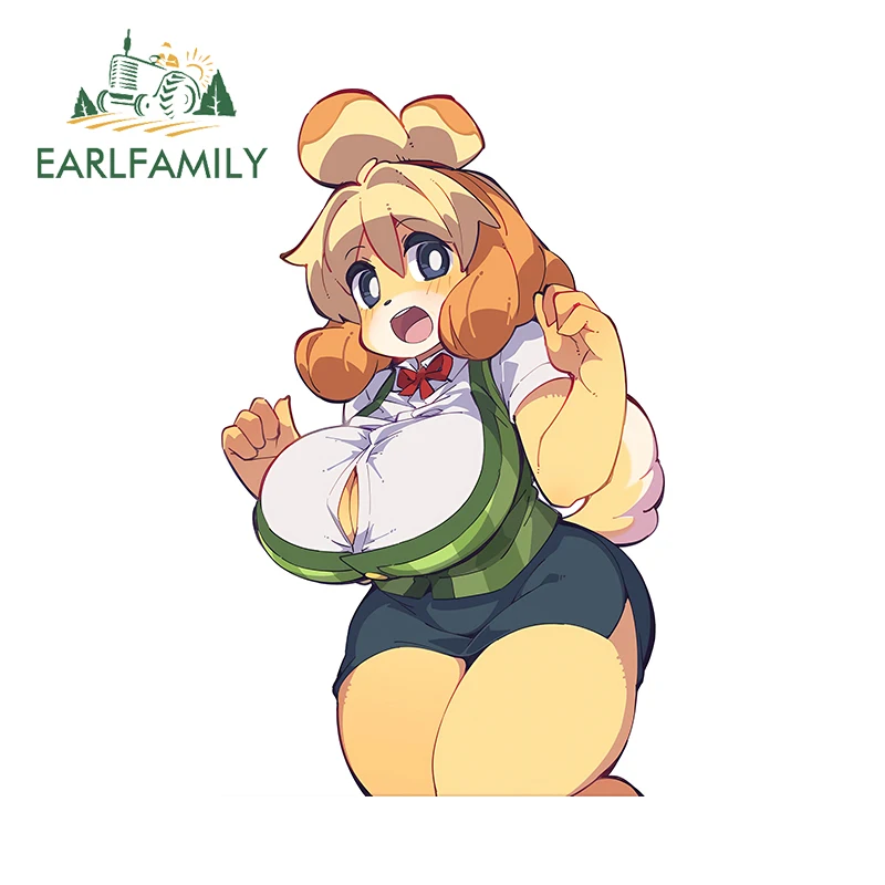 EARLFAMILY Sexy Furry Isabelle Car Stickers Chibi Cartoon Graffiti Decals Personal Vinyl Sunscreen Windshield Car Gadget