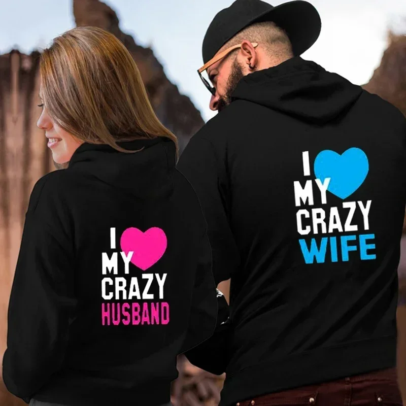 Women Men Lovers Sweatshirt Lovers Couples I LOVE MY CRAZY HUSBAND I LOVE MY CRAZY WIFE Couple Hoodies Chritsmas