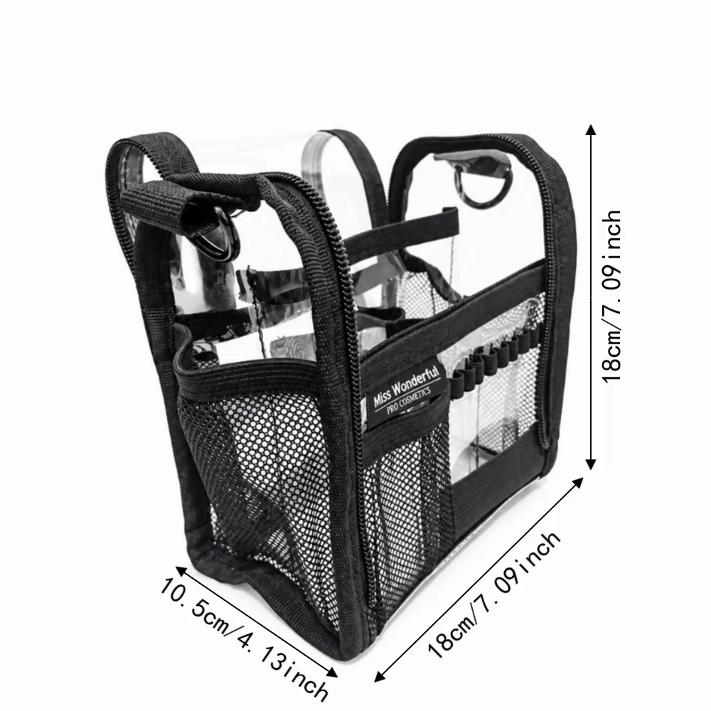 Wasserdichte Make-up-Organizer-Tasche mit PVC-Netzfach, Kosmetik-Aufbewahrungskoffer, elastische Pinselhalterung, Lippenprodukt-Organizer – Detail 1