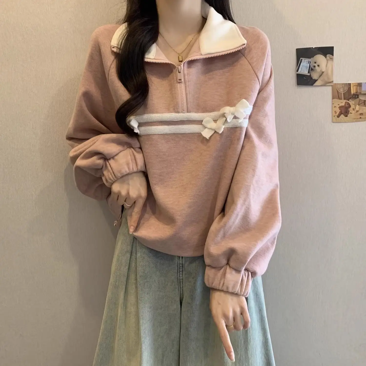 بلوزات المرأة الخريف امرأة الكفة شريط حول ياقة الملابس الرومانسية الفانيلا يحلق نظيفة المراهقين الشيكات ملابس العمل أحدث الحقيبة الدفء Y2K #3