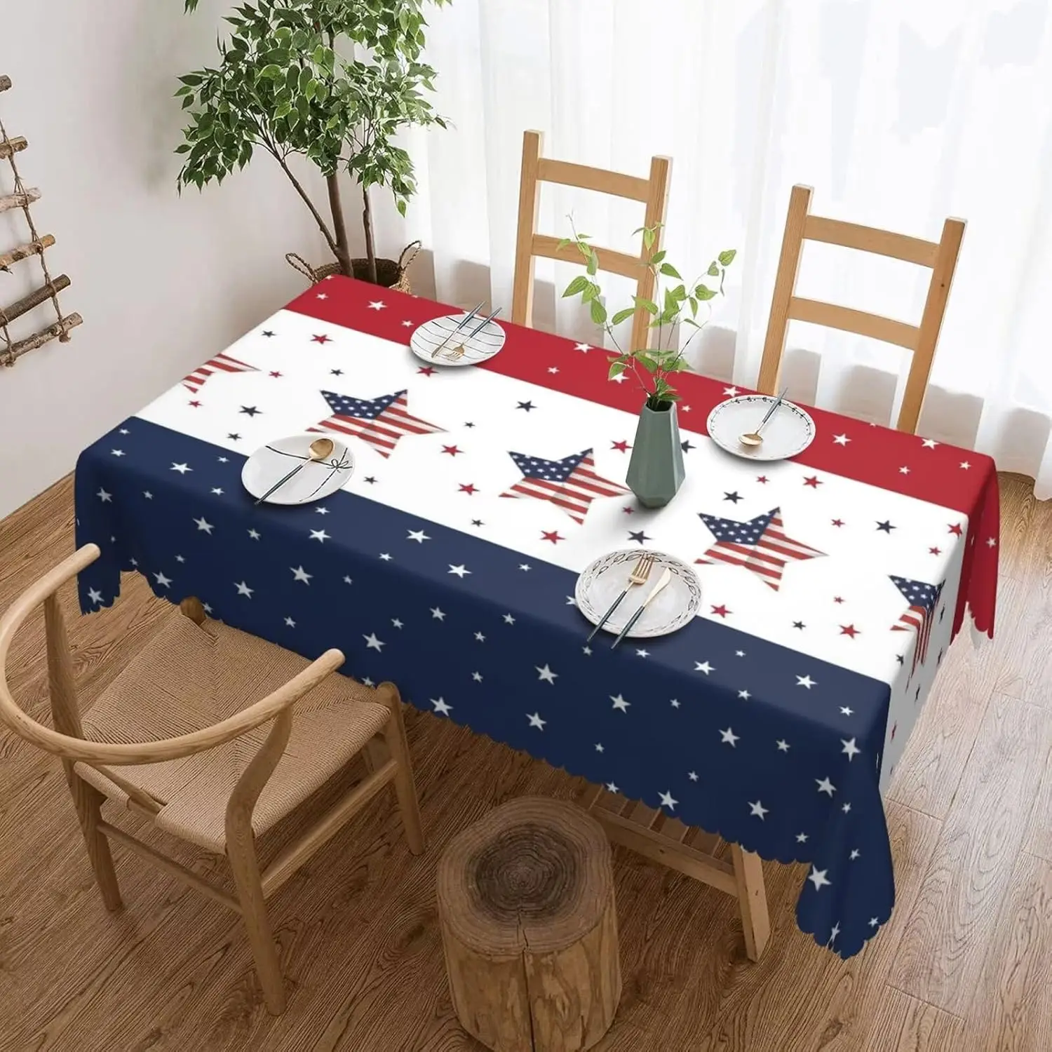 Patriotic July 4th Stars Stripes Tablecloth, Premium Vintage Flag Table Cover for Festive Holiday Kitchen Dining Decor