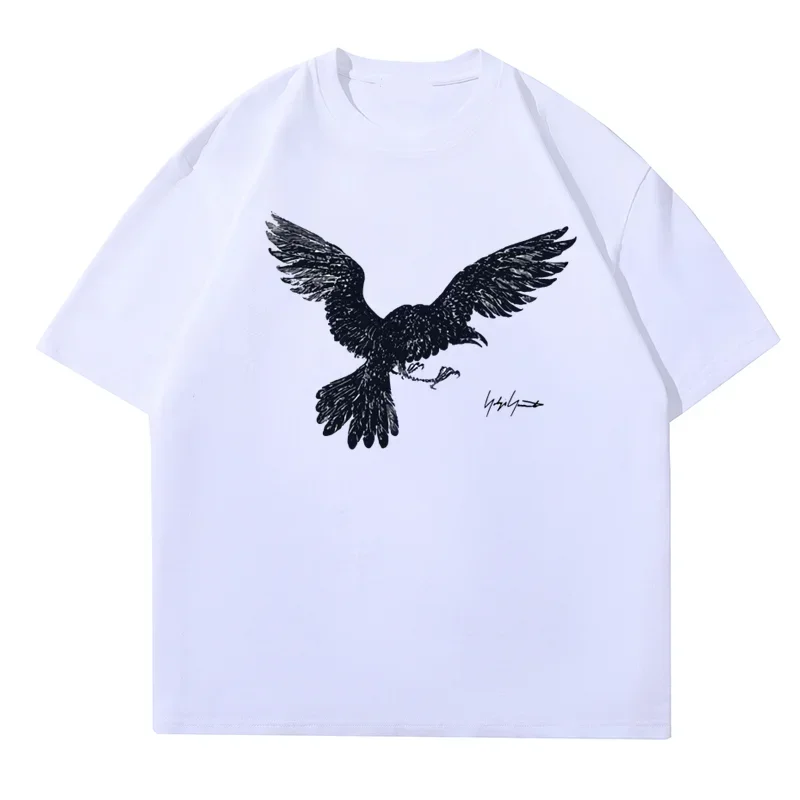 Yamamoto Yoji Sketching Eagle Print Pure Cotton High End Heavy Duty T-shirt Women\'s Short Sleeve New Style