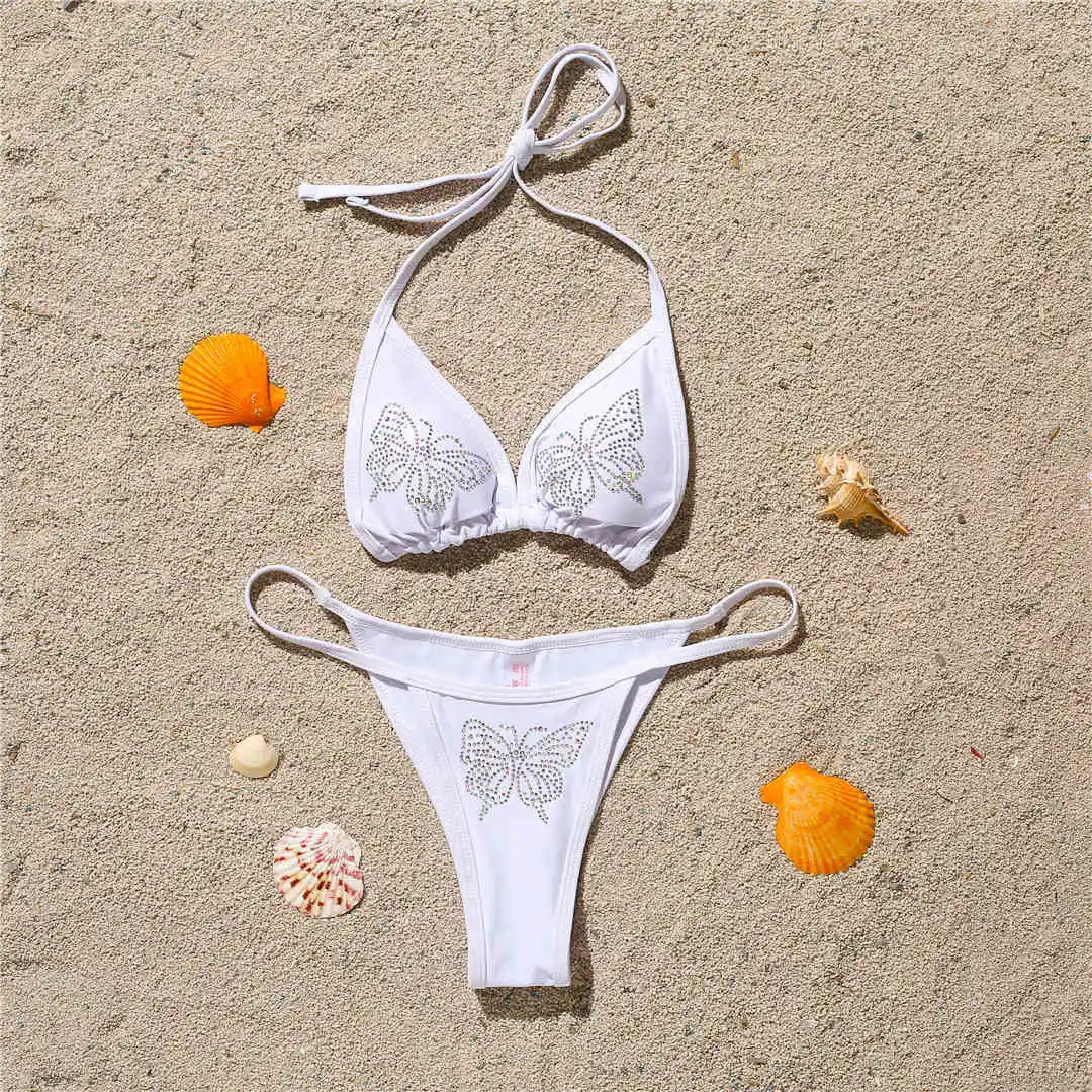 Bling Butterfly Strass-Bikini Damen-Badeanzug Zweiteiliges Bikini-Set Damen-Badeanzug Neckholder-Badeanzug Badebekleidung V2576 – Detail 34