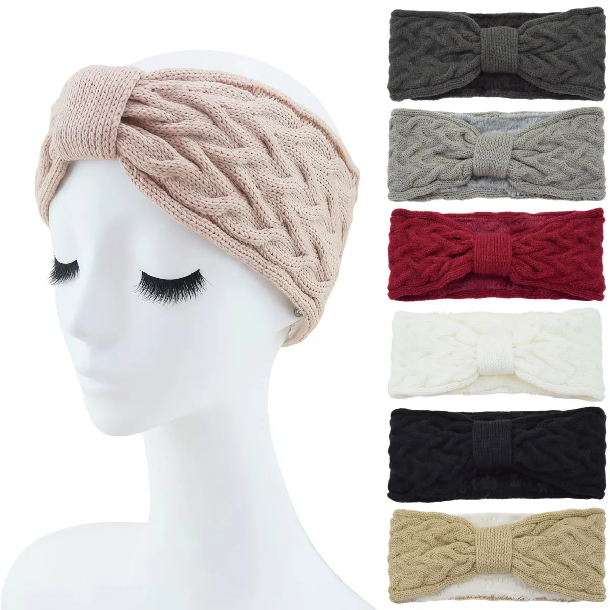 Knitted yarn headband, autumn and winter warm headscarf, women's plush windproof headband, confinement headband