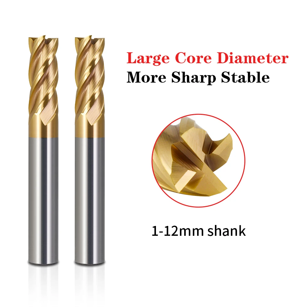 HRC60 End Mill Carbide 1 2 4 5 6 8 10 12mm Tungsten Steels Milling Cutter Alloy Coating CNC Cutting Tools For Stainless steel