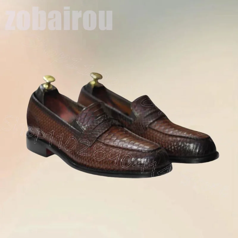 

Brown Alligator Print Matte Leather Men Loafers Fashion Slip On Men Shoes Luxury Handmade Party Banquet Office Men Dress Shoes