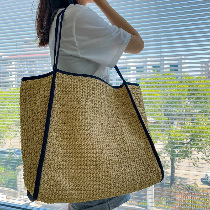 Women's Large Capacity Raffia Straw Bag Summer Vacation Bohemian Shoulder Bag for Female Casual Beach Tote Bag Sac A Main Femme