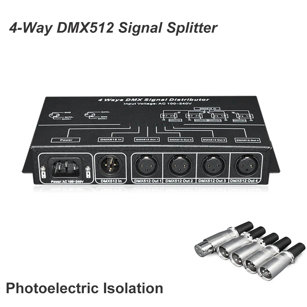 4CH DMX512 Signal Splitter 4-Way Optoelectronic Isolation Signal Amplifier For Stage Lighting