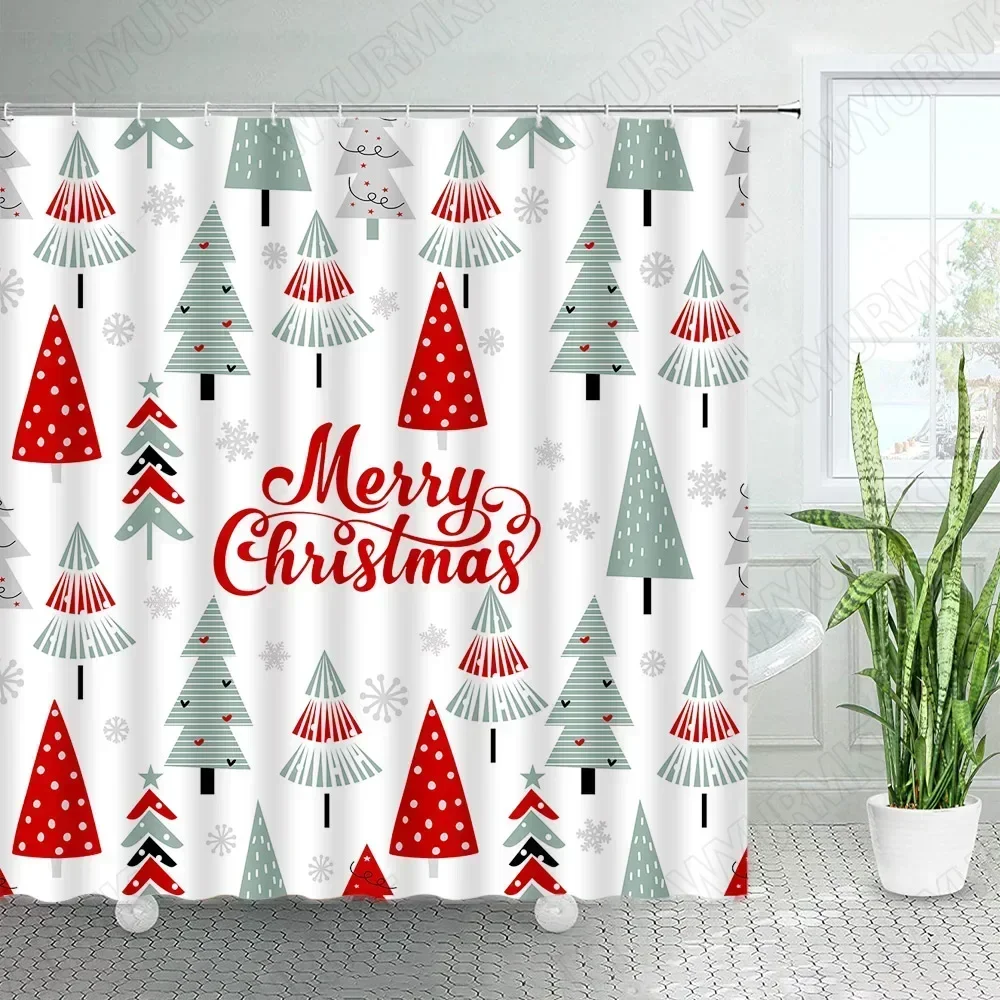Christmas Shower Curtains Creative Xmas Tree Elk Snowflake Buffalo Plaid New Year Holiday Fabric Bathroom Decor Bath Curtai.
