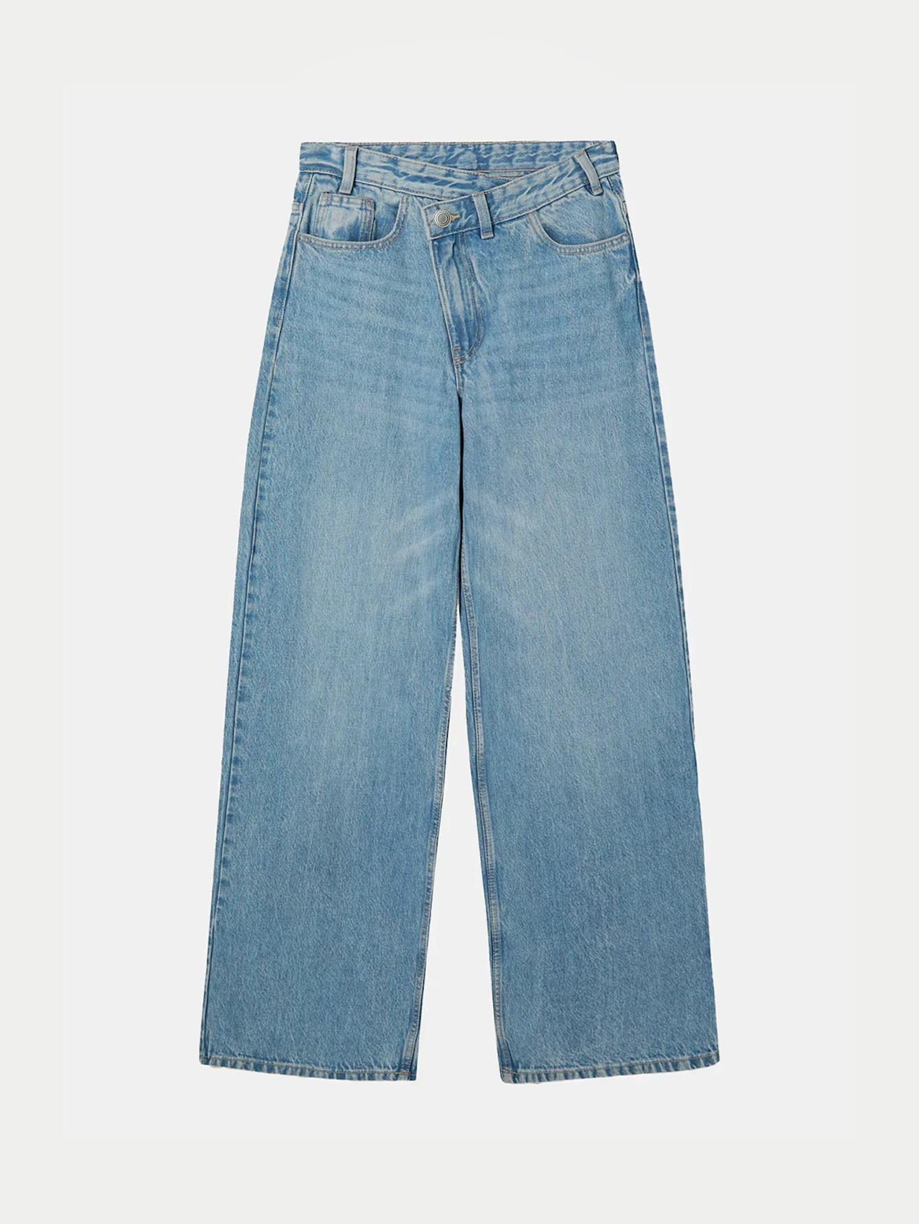 Hellblaue Y2K-Jeans mit weitem Bein für Damen – niedrige Taille, lockere Passform – weicher und bequemer, nicht dehnbarer Denim-Stoff – lässiger Street-Style