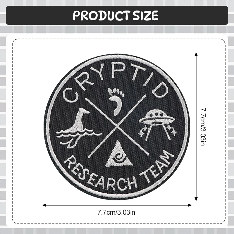 1Pc Cryptid Research Team Patch Bigfoot UFO Loch Ness Embroidery Badges Merrowed Border Iron on for Jacket Clothes
