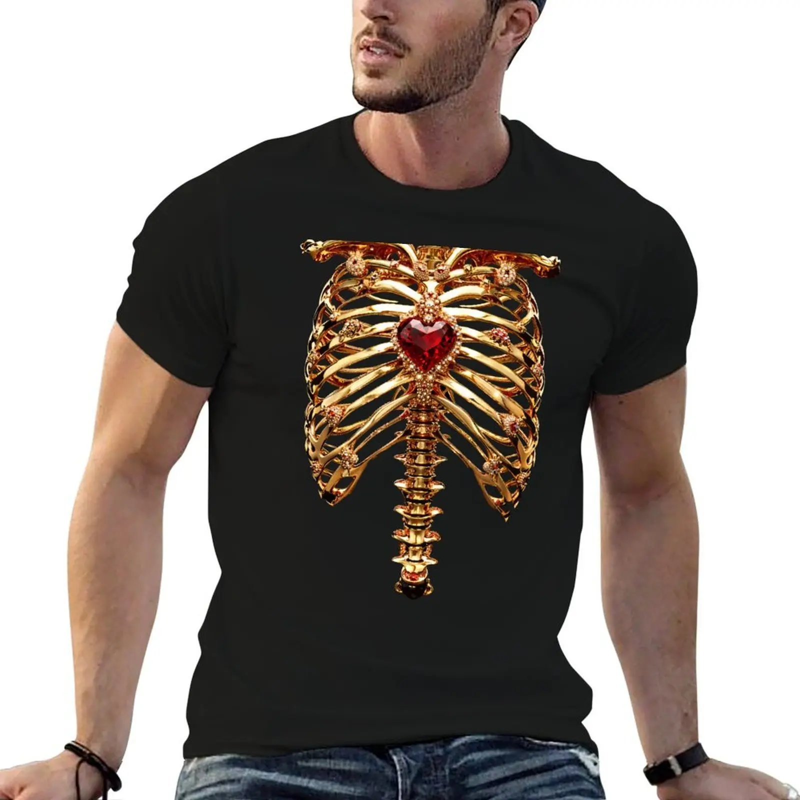 Ruby Heart Golden Ribcage T-Shirt tops man t shirt Short sleeve tee men