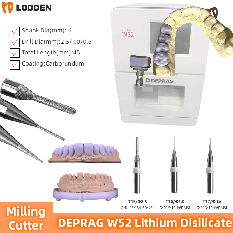 

Dental Milling Burs DEPRAG W52 for Grinding Lithium Disilicate D6 Shank Milling Cutters Dental Lab Materials Griding Tools