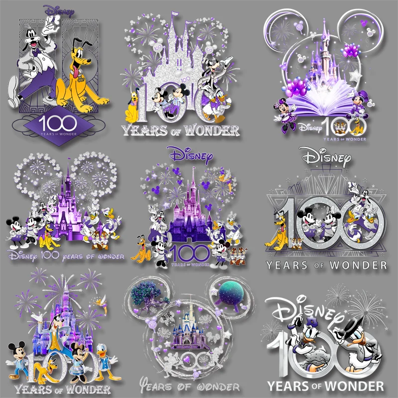 

100th Anniversary Cartoon Anime Mickey Minnie Iron On Transfer Patches for Clothing DIY T-shirt Applique Decor