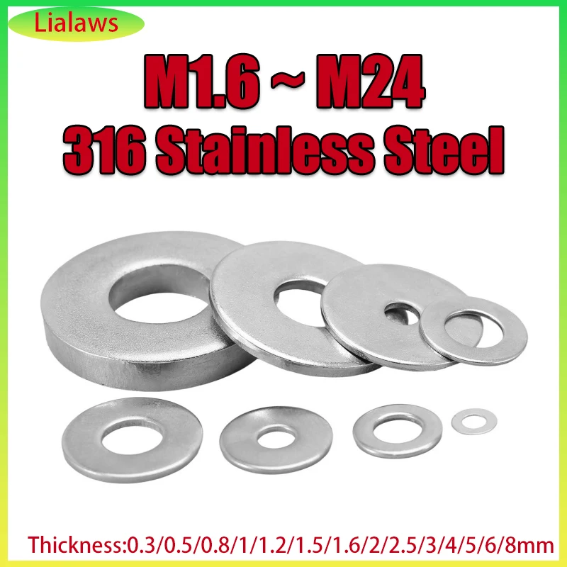 M1.6 M2 M2.5 M3 M4 M5 M6 M8 M10~M24 Flat Washer 316 Stainless Steel Big Metal Gasket Meson Plain Washers Thickness 0.3~8mm