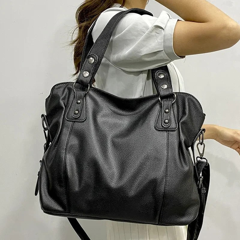 Big Soft PU Leather Bag New Type Korean Version Of Everything Simple Large Capacity Tote Single Shoulder Handbag