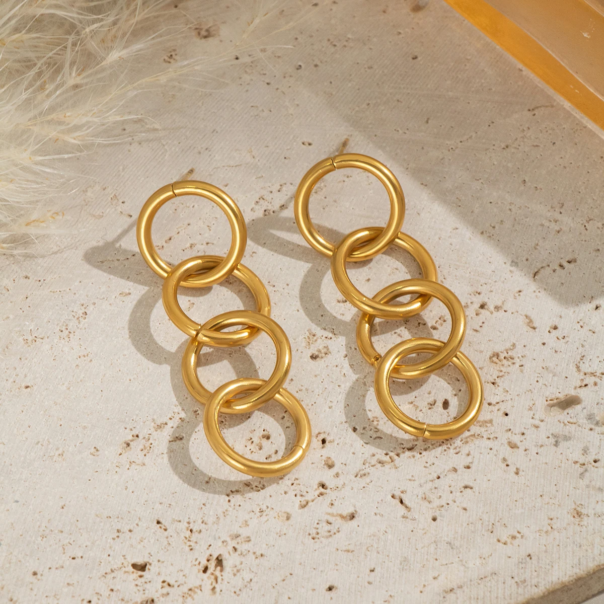 XIANING أقراط معدنية من الفولاذ المقاوم للصدأ للنساء بيان سلسلة مستديرة قطرة 18K مجوهرات مطلية بالذهب هدية مقاومة للماء #4