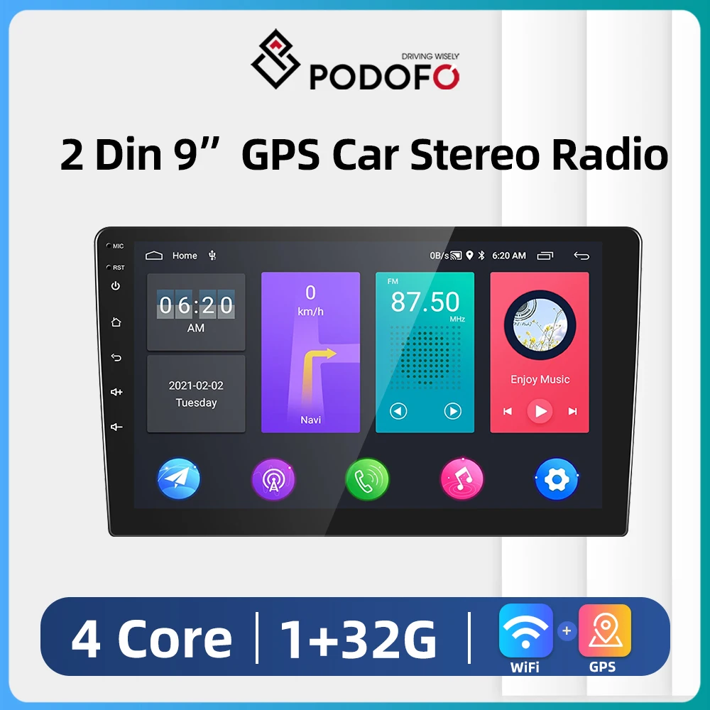 

Podofo 2din Android Stereo Receiver Car Radio Universal GPS Multimedia Player For VW Nissan Kia Toyota Ford Honda