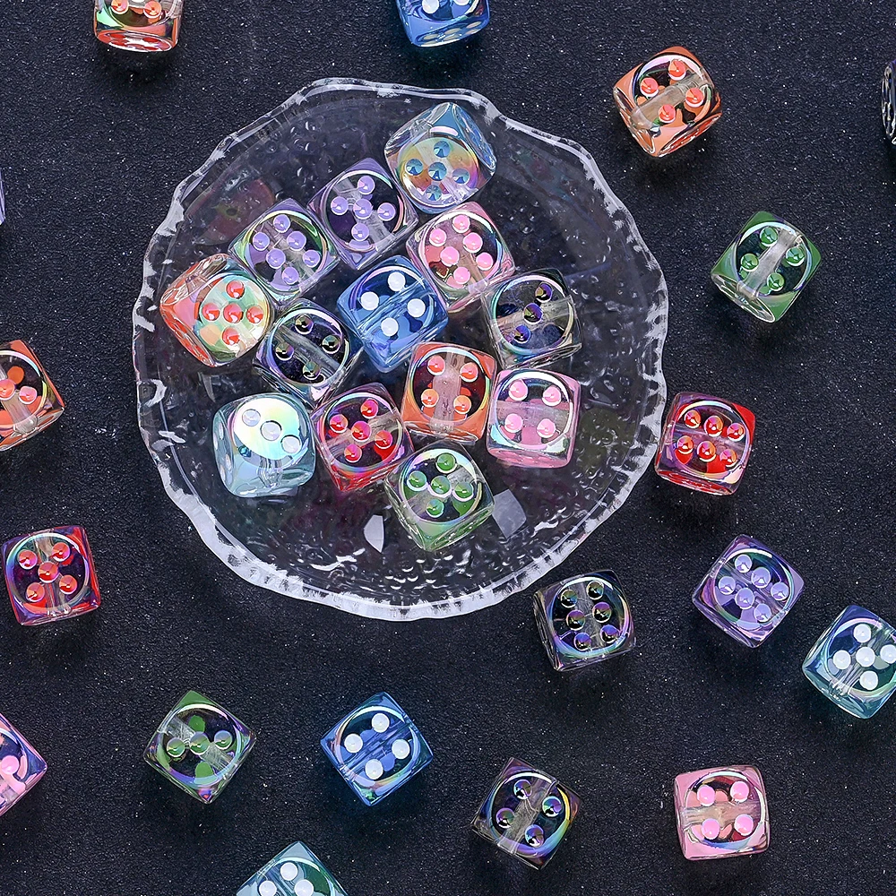 10 Stück 14mm Aurora UV-beschichtete Acryl-Würfelperlen Bunte Quadratische Würfel Lose Abstandsperlen für Schmuckherstellung DIY Bastelzubehör – Detail 5