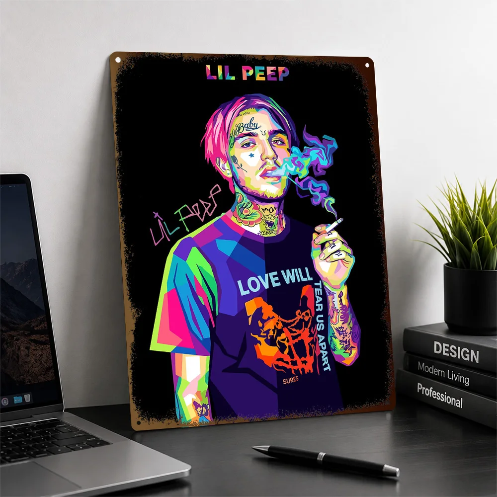 Lil Peep Pop Portrait Textured Poster Customized Metal Tin Sign Album Era Tribute Wall Art For Beat Culture Fans In Music Room
