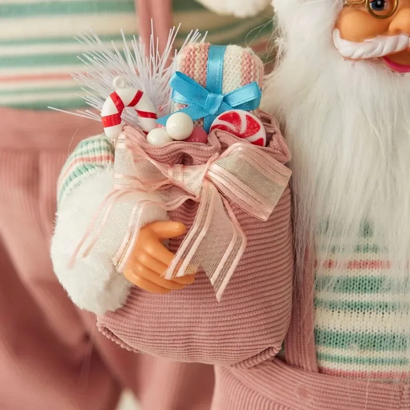 Pink Romantic Style Christmas Tabletop Ornament Pink Hug Bear Santa Ornament Doll Toy