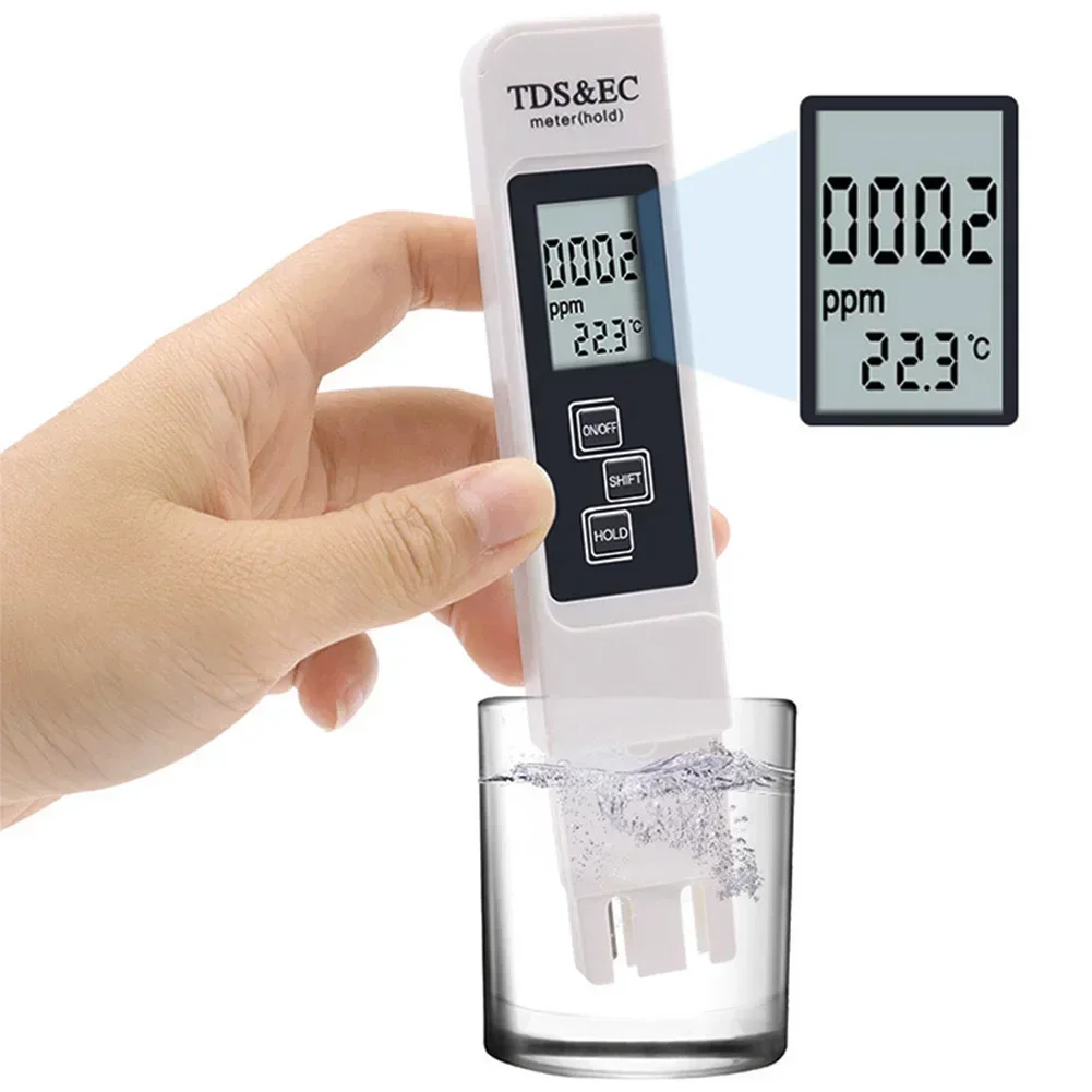 1PC White Handheld LED Digital Water Tester 0-9990 TDS EC Meter Range Household Water Purity Temperature Meter TEMP PPM Tester