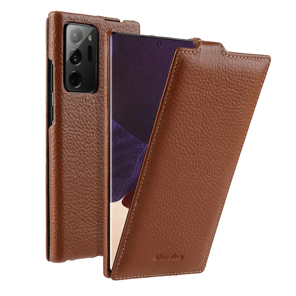 

Vertical Open Genuine Leather Flip Phone Case Cover For Samsung Galaxy Note20 Note 20 Ultra 5G Real Cowhide Business Pouch Bags