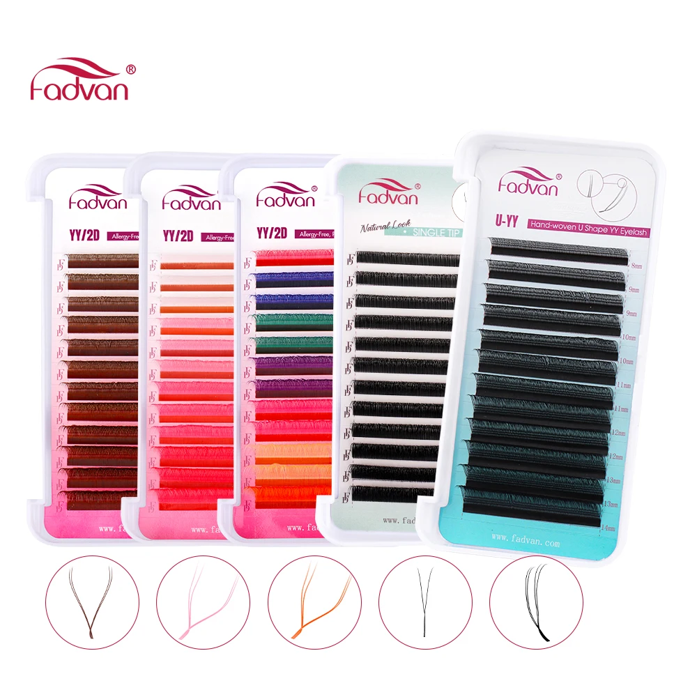 FADVAN YY/U Shape 8-14mm D/C Curl Eyelash Extension Colorful Brown/Mix Color/Gradient Pink/Black Volume Fan Brazilian Faux Lash