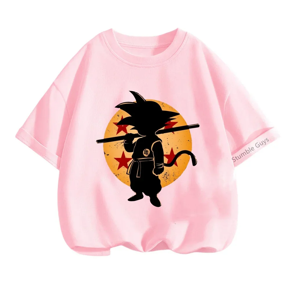 Summer Teen Goku T-shirt Baby Dragon Ball Boy Pattern Round Neck Anime Tshirt Boys Girls Casual Ages 3-14 Children's Clothes