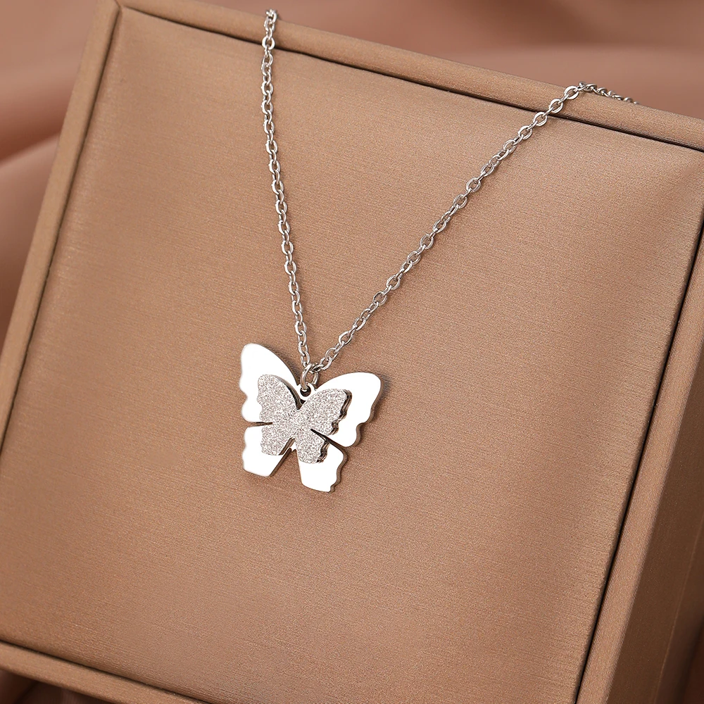 Stainless Steel Necklaces Elegant Exquisite Sparkling Butterfly Pendant Choker Chain Korean Fashion Necklace For Women Jewelry