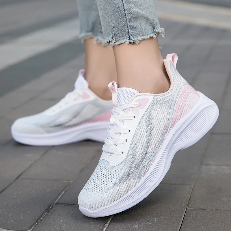 

Four Seasons Colorful Flying Weave Running Shoes Women Breathable Athletics Casual Sneakers Ladies Non-Slip Fitness Jogging Shoe